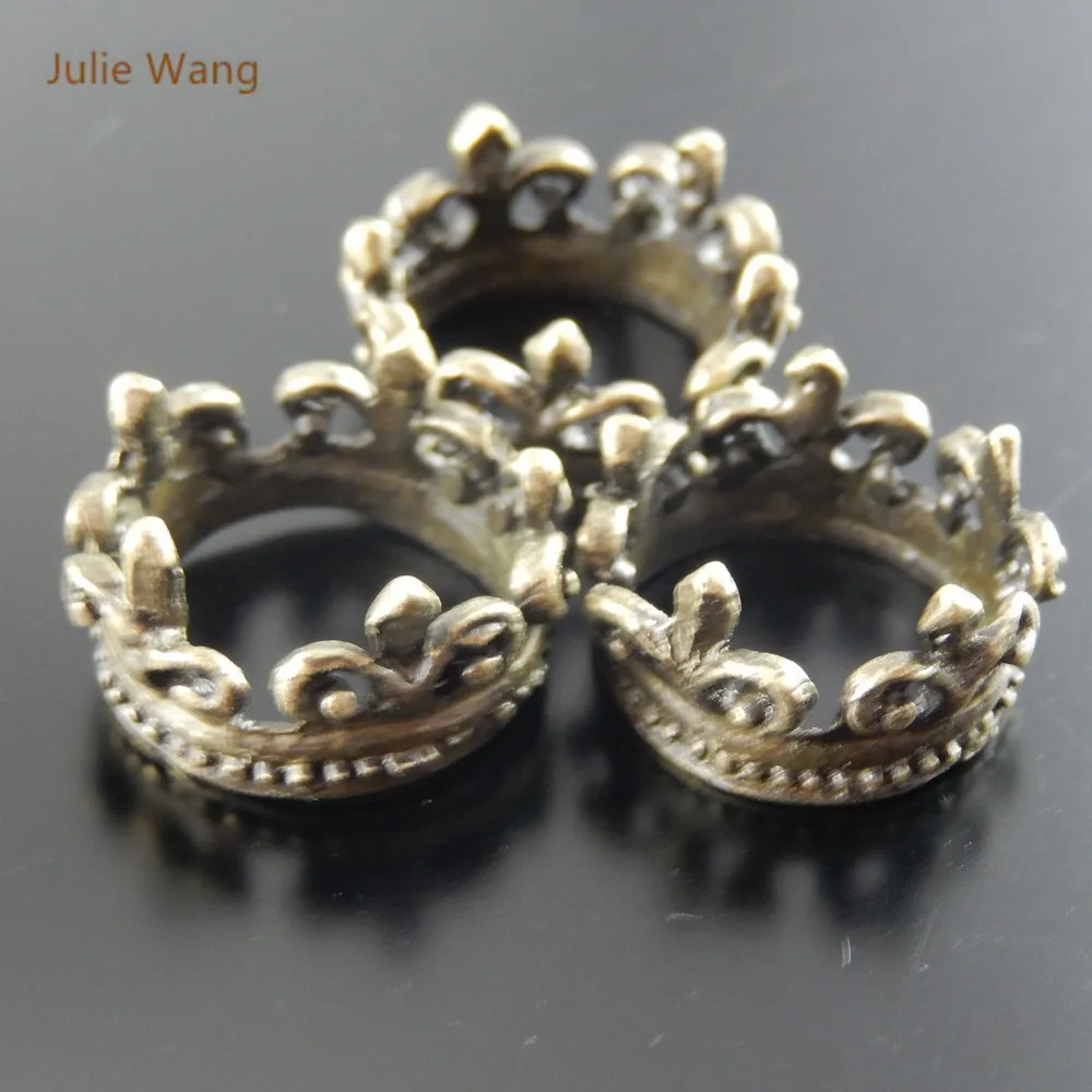 

Julie Wang 5PCS Alloy Retro Bronze Crown Pendant Charms Handmade Hanging Ring Circle Tops Suspension