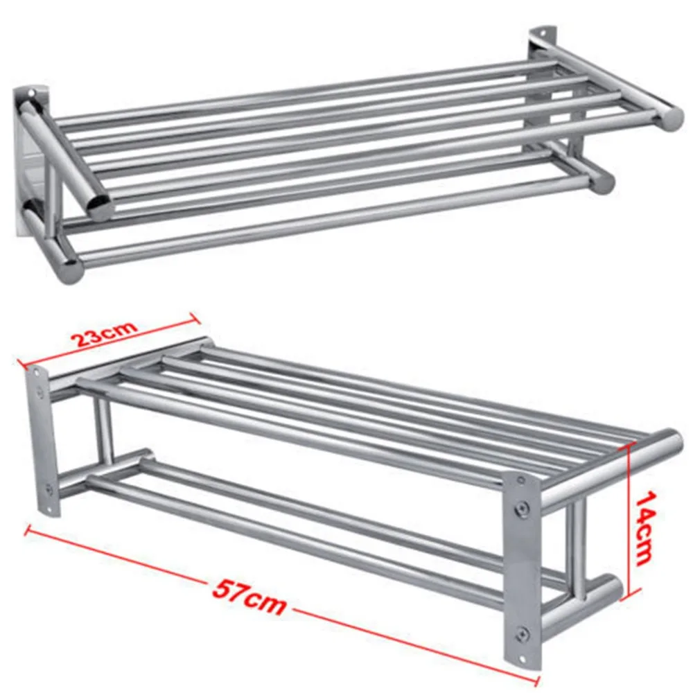

Modern Fashion Premium Aluminum Double Row Chrome Wall Mounted Bathroom Towel Holder Shelf Storage Rack Rall