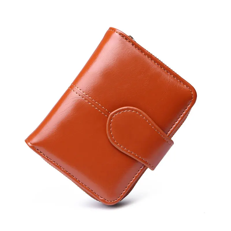 Brown Short Женский кошелек, женский кошелек, женский кожаный кошелек, длинный тройной Кошелек для монет, держатель для карт, денег, клатч, браслет, многофункциональная молния - Цвет: Brown Short