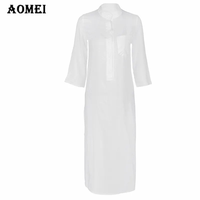 Women Dress White Black Casual Fashion Long Sleeve Button Dresses Maxi Robes Solid Autumn Summer Shirt Tunics | Женская одежда
