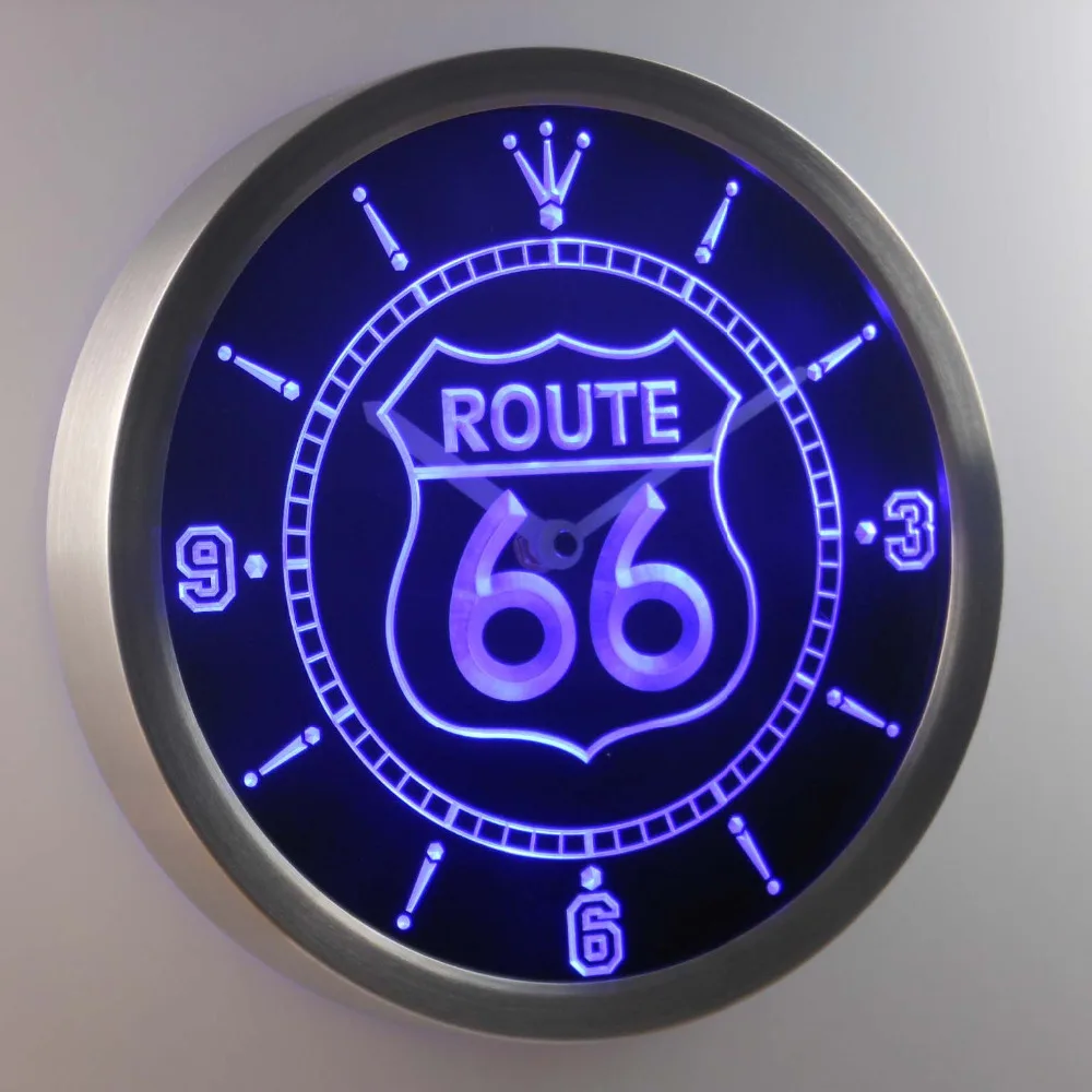 Nc0315 Route 66 Бар Пивной Неоновый свет Светодиодные настенные часы|wall clock|led wall clockclock
