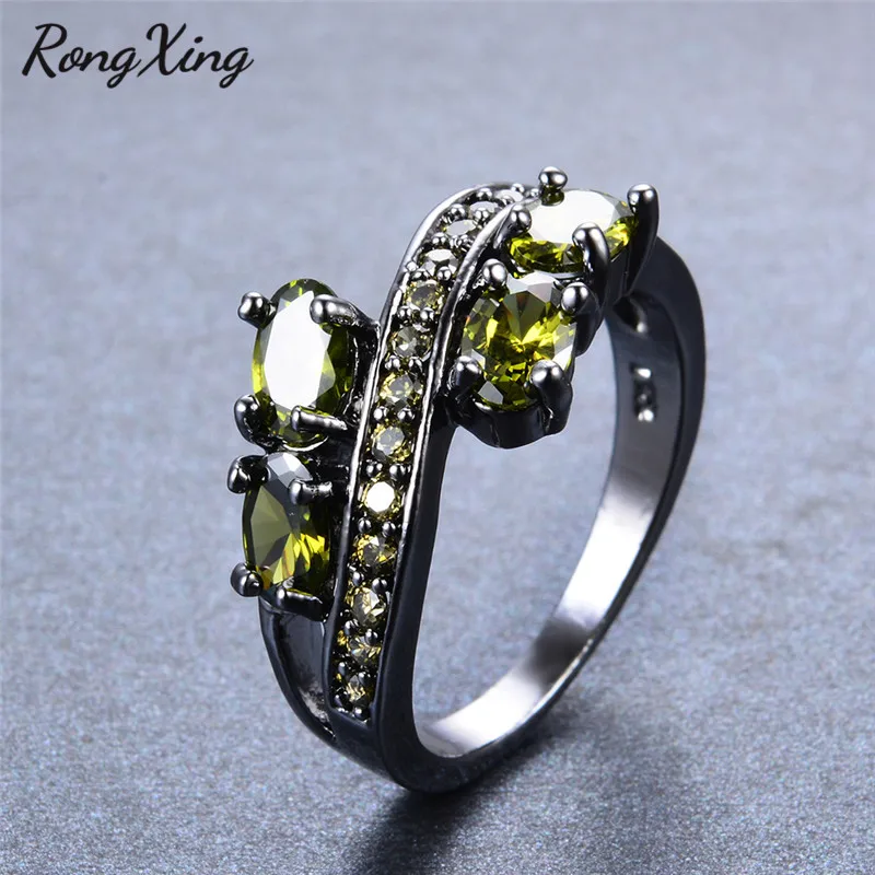 Сверкающие кольца RongXing оливковый зеленый Цирконий для женщин свадебные
