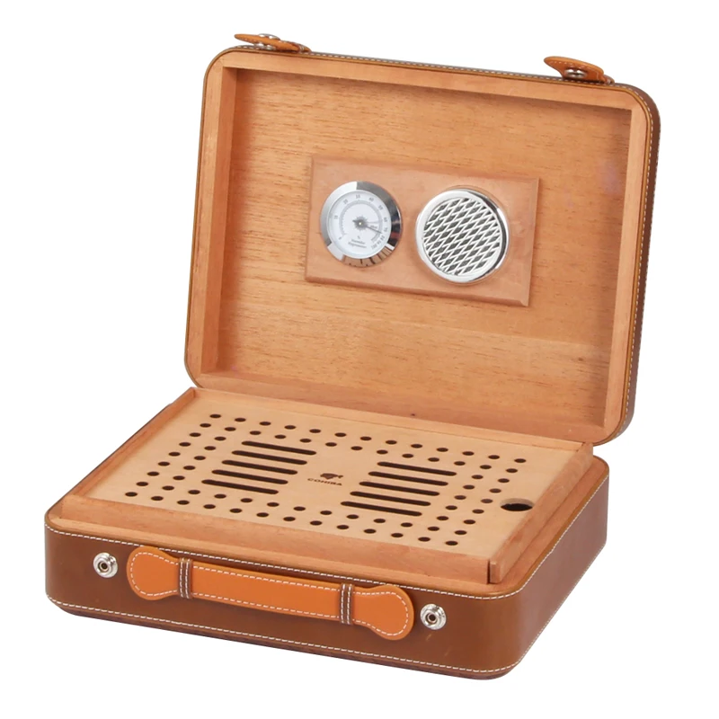COHIBA Cedar Wood Travel Humidor Suitcase Leather Cigar Case Handle Humidors Box With Humidifier Hygrometer | Дом и сад