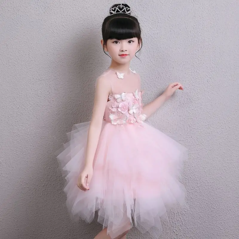 2018 Girl Pink Tulle Princess Flower Dress Wedding Christening Gown Summer Clothes For Party First Communion | Детская одежда и