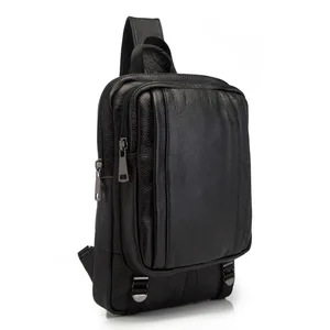 Лидер продаж, Мужская оригинальная кожаная повседневная модная нагрудная Сумка-слинг 10 дюймов, Дизайнерская Дорожная сумка через плечо для планшета Черного Цвета 3080-3