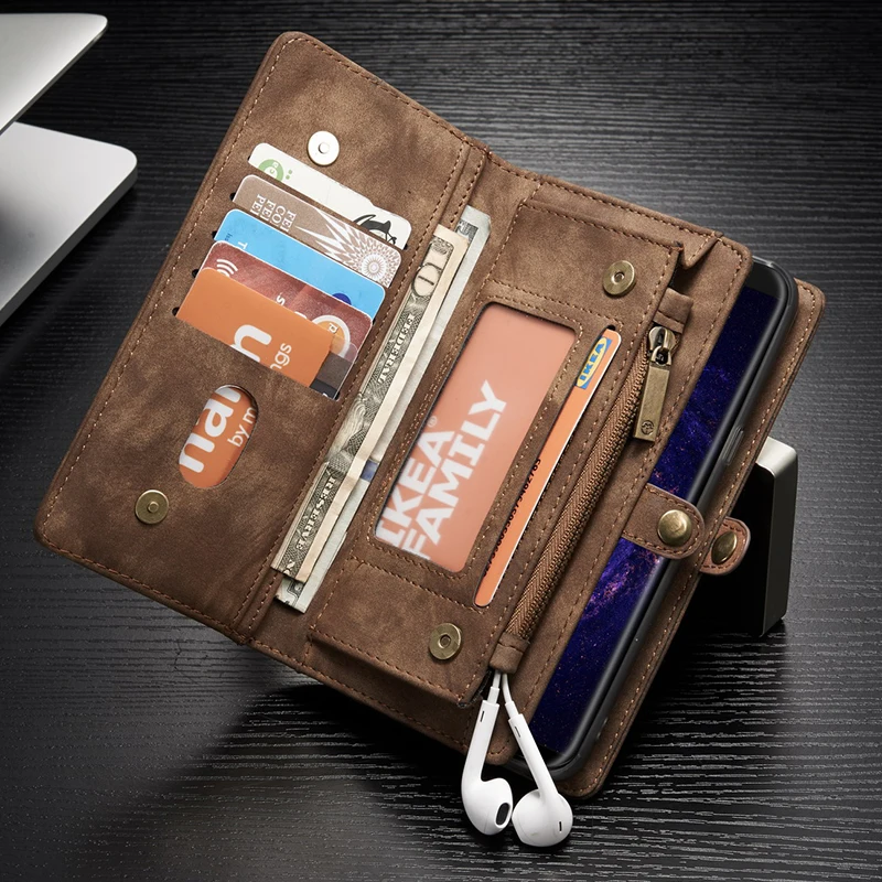 Caseme For Samsung Galaxy S8 S9 Plus Note 8 Multifunctional Zipper Wallet Genuine Leather Case for S8Plus Note8 S7Edge | Мобильные
