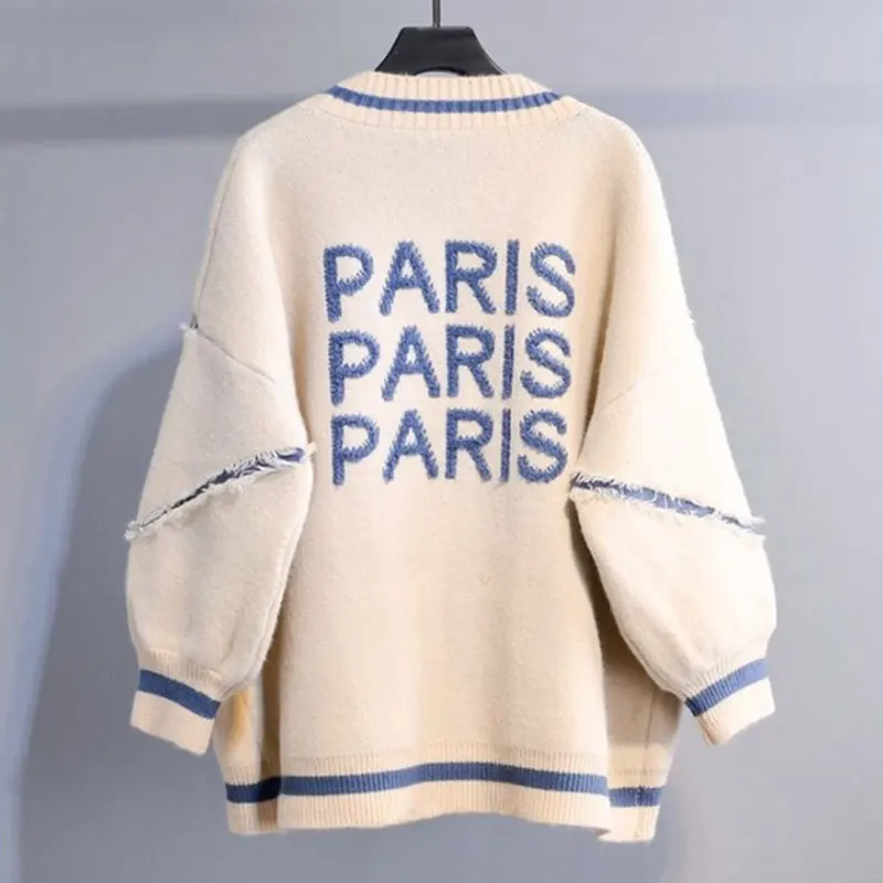 Spring Autumn Sweater Women 2019 Loose Fashion Female Medium Long Knit Cardigan Thicken Plus size Creamy-white Feminine Coat S31 |