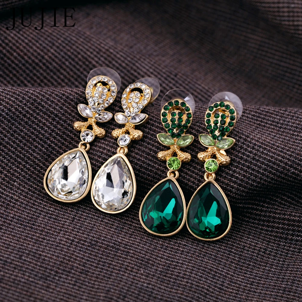 

JUJIE Brand Crystal Earrings For Women New Flower Stud Earrings Fashion Geometric Earrings Plant Jewelry Dropshipping