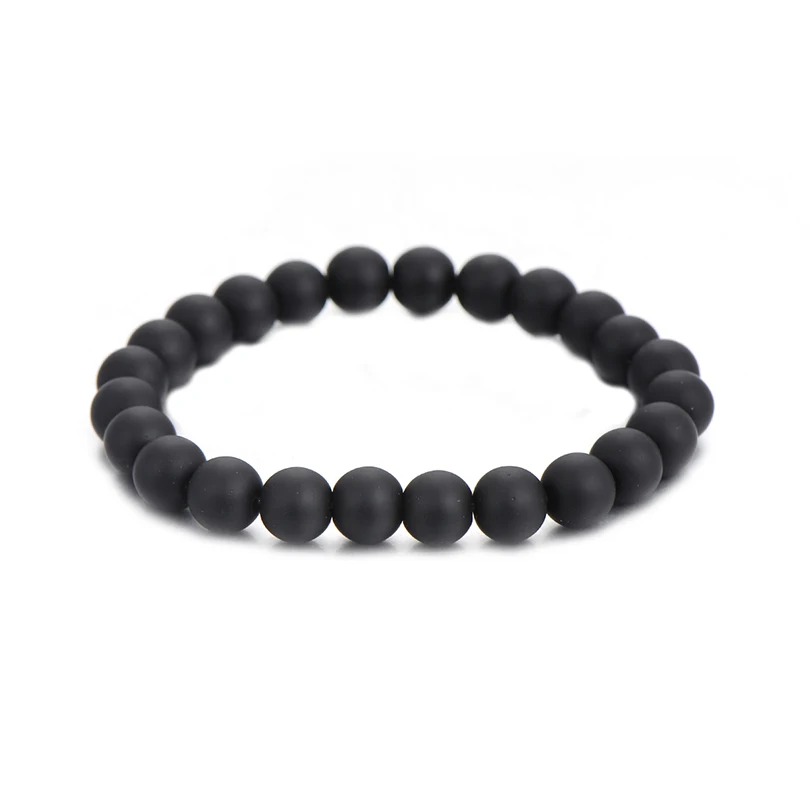 Винтажные Натуральный Камень Strand браслет для Для женщин мужчин 4/6/8/10 мм черный