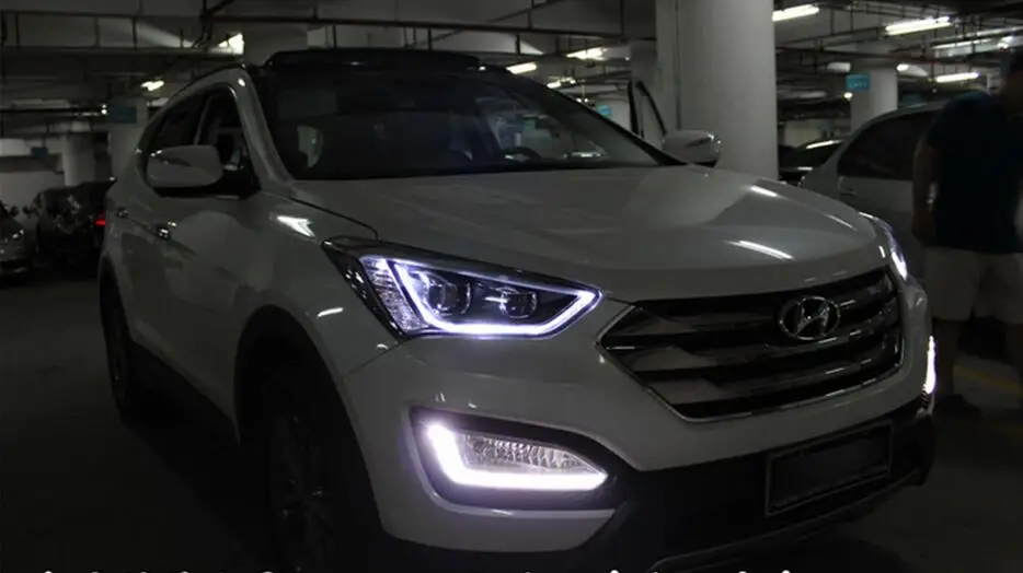 2 шт. бампер передняя фара для hyundai IX45 фары 2013 Santa Fe светодиодный фары DRL Bi Xenon объектива парковки противотуманная фара