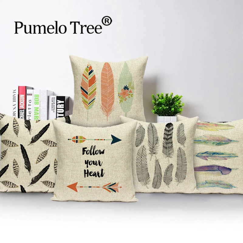 Милые натуральные Чехлы для подушек скандинавские перьевые Цветные подушки