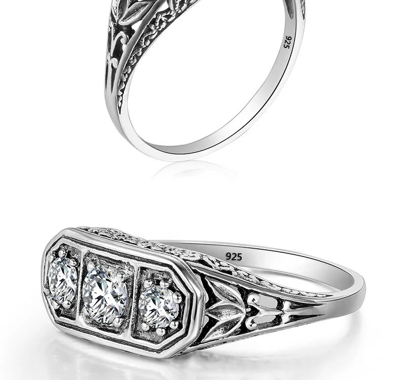Szjinao, бренд, чистое 925 пробы Серебряное кольцо, 3 Драгоценных Камня, CZ, коктейльное, свадебное, винтажное, кольцо на палец для женщин, хорошее ювелирное изделие