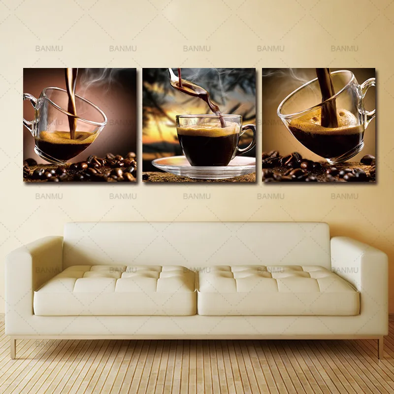 Холст стены книги по искусству картина печать на 3 шт. кофе чашки Триптих холсте
