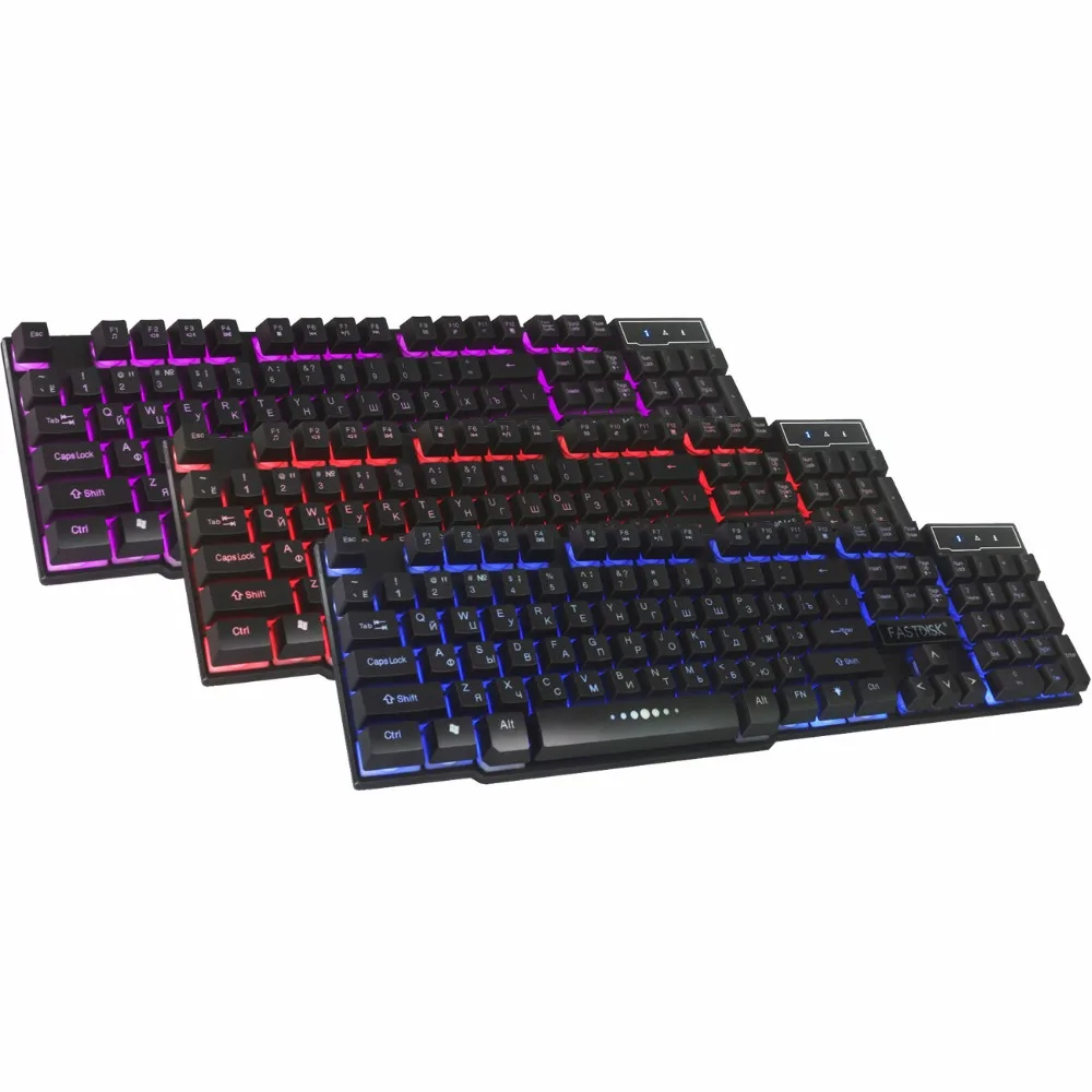 FASTDISK Русский/Английский 3 цвета подсветка игровая клавиатура Teclado геймер