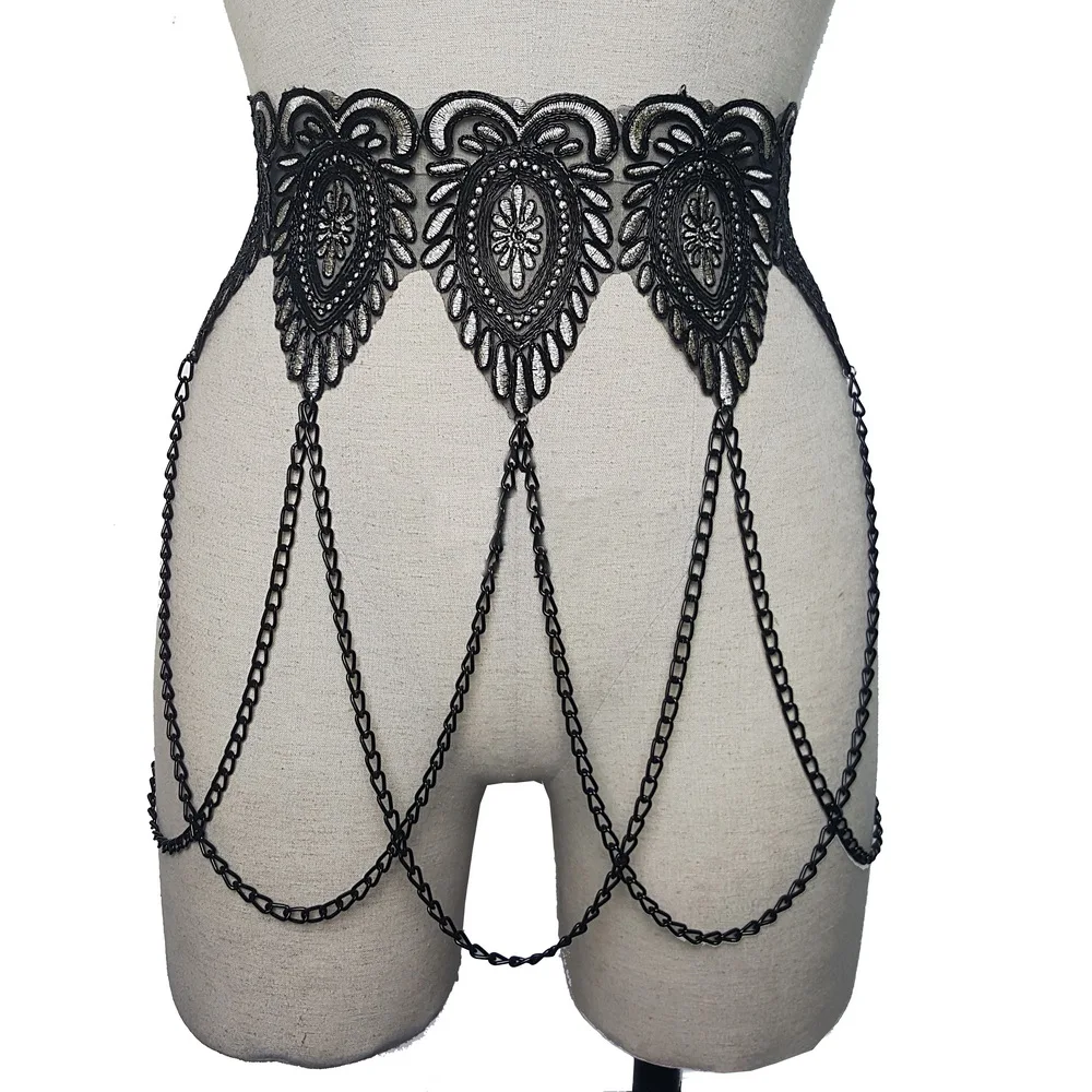 Голографические одежды для рейва фестиваля готическая Черная вышивка барокко