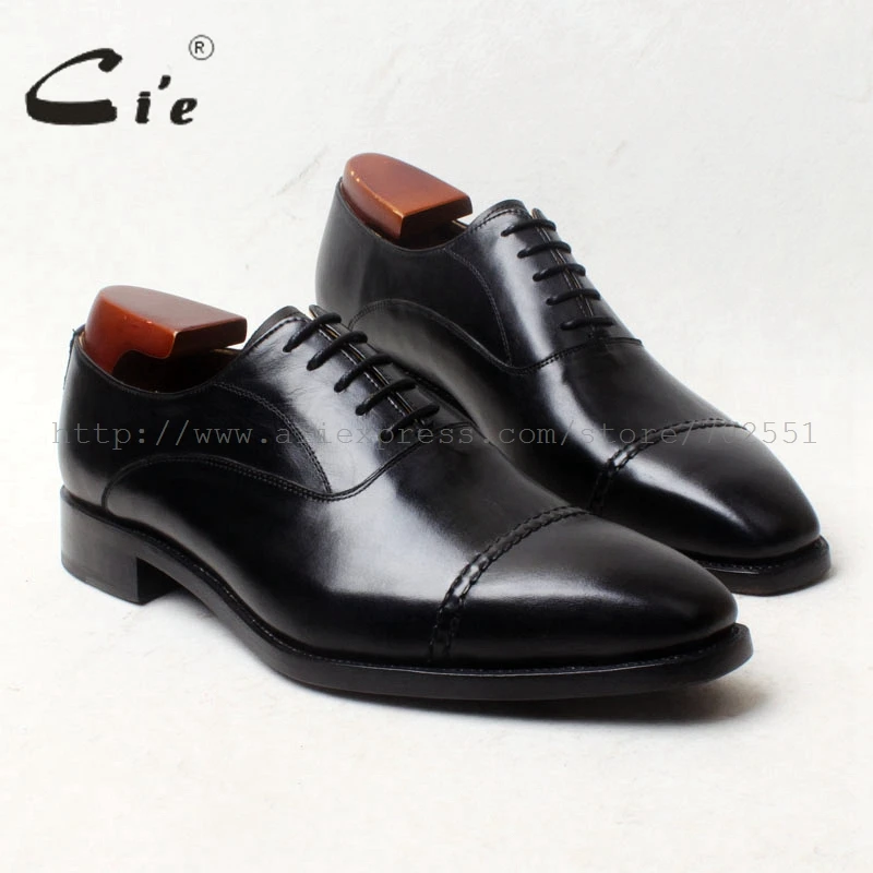 

cie Square Cap Toe Solid Black 100%Genuine Calf Leather Bottom Outsole Breathable Goodyear Welted Men's Shoe Oxfords Flat OX 668