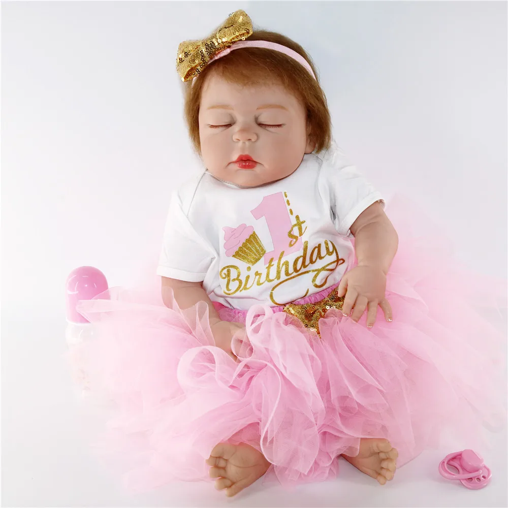 

23 Inch Bebes Reborn Girl Doll Full Silicone Vinyl reborn baby dolls Realistic Princess Baby Toy Doll For Children's Day Gifts