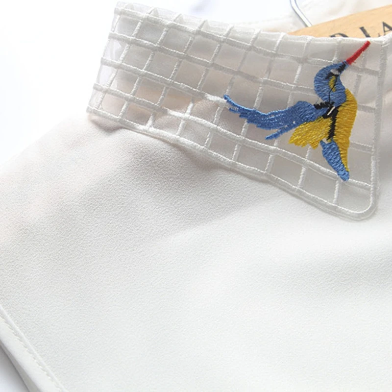 

Women Bird Embroidery Hollow False Collar Adjustable Elastic Fake Stand Neck