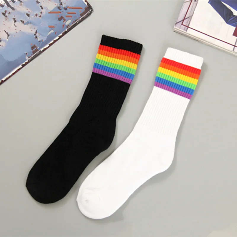 1 Pair Rainbow Stripe Cotton Socks LGBT Gay Les Proud Socks Novelty Happy Towel Socks Gifts Sports Sweat Absorbent YLM9918