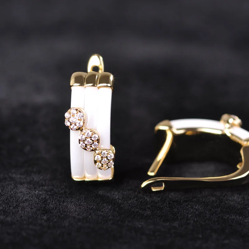 Blucome Новая Керамическая Ювелирные Наборы Белый Серьги и Кольцо Bijoux Золотой