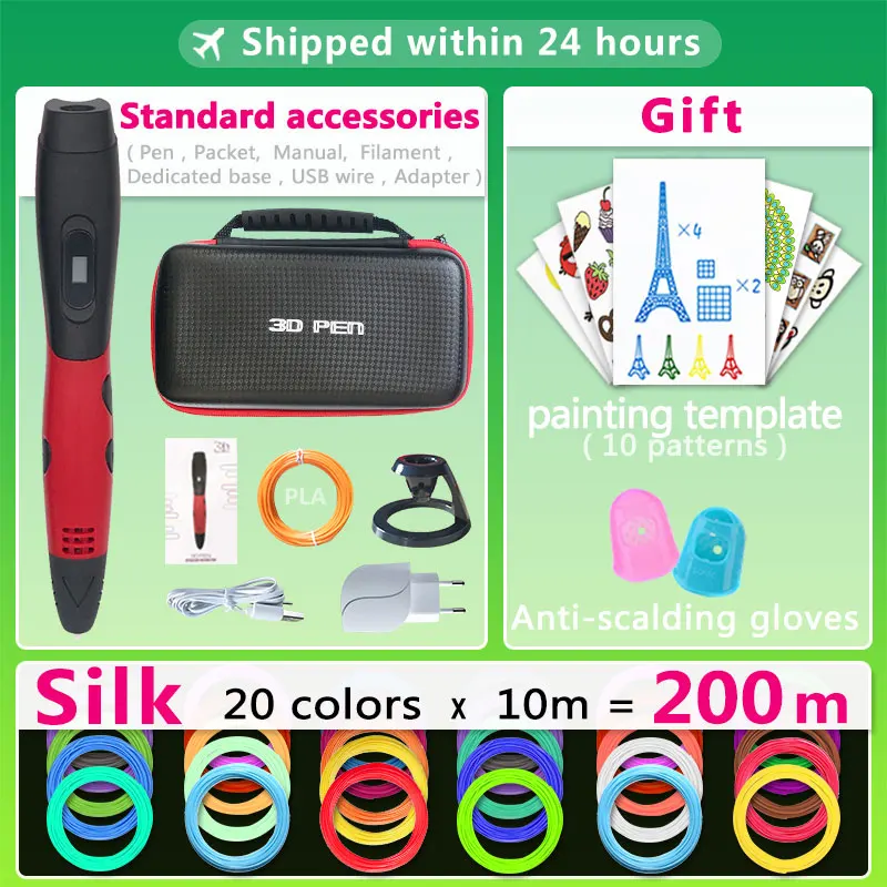 Red pen 200m PLA 3d Ручка 3d ручки, 1,75 мм ABS/PLA нити, подарок на год для детей подарок на день рождения Рождество, 3 d Ручка 3d модель, творческий 3d печать ручка,3d ручка самая дешовая,тридэ ручка,3d печать ручка 3d kalem - Цвет: Red pen 200m PLA