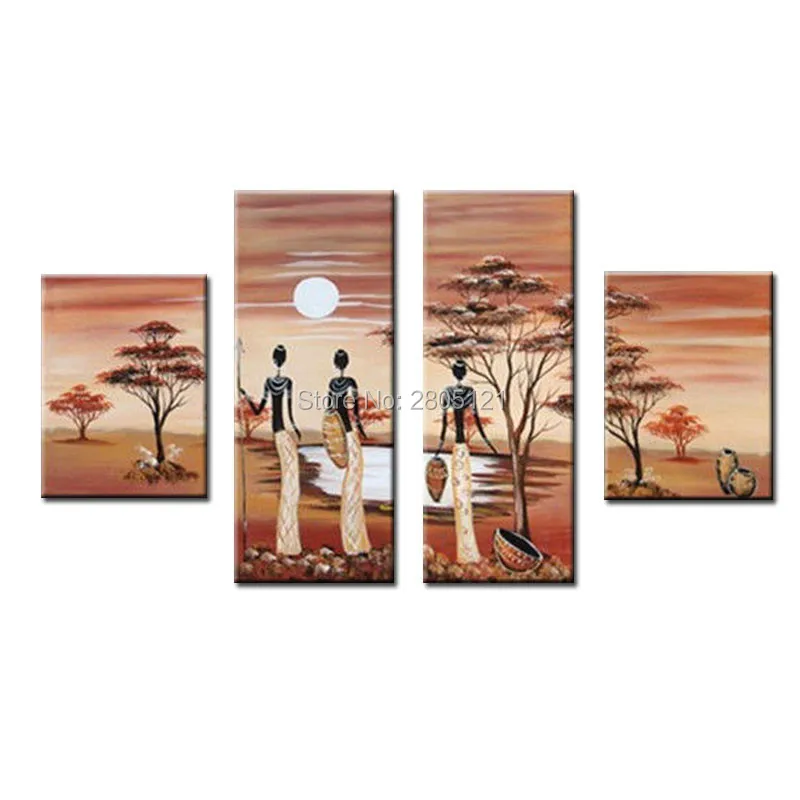 Настенная картина раскрашенная вручную в Африканском племени пейзаж жизни
