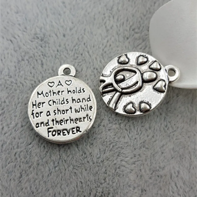 

M0100 High Quality 20 Pieces/Lot Diameter 17mm Antique Silver Plated Round Disc Mother and Baby Love Mom Charms