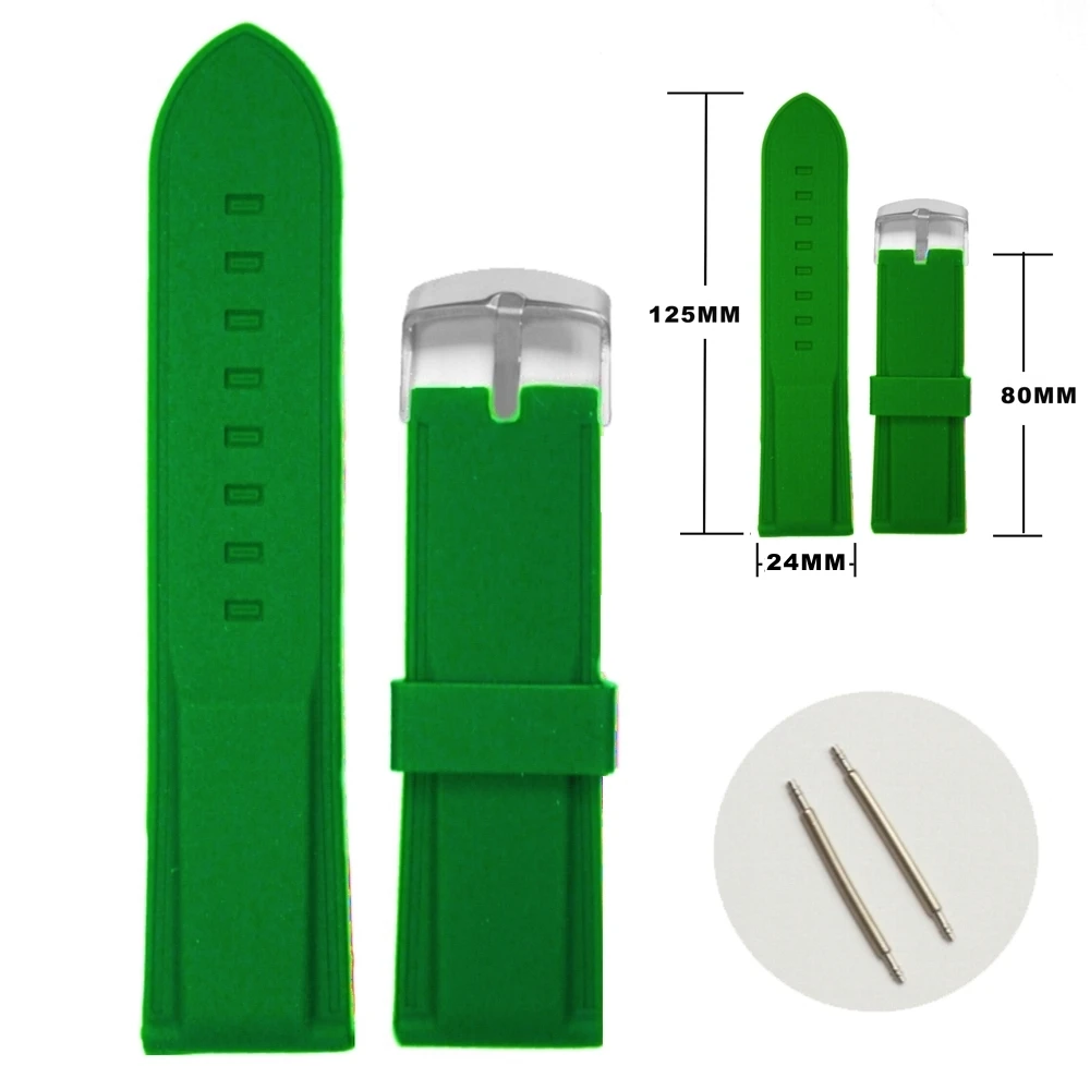 24 мм динамический зеленый силиконовый желе резиновый унисекс ремешок для часов
