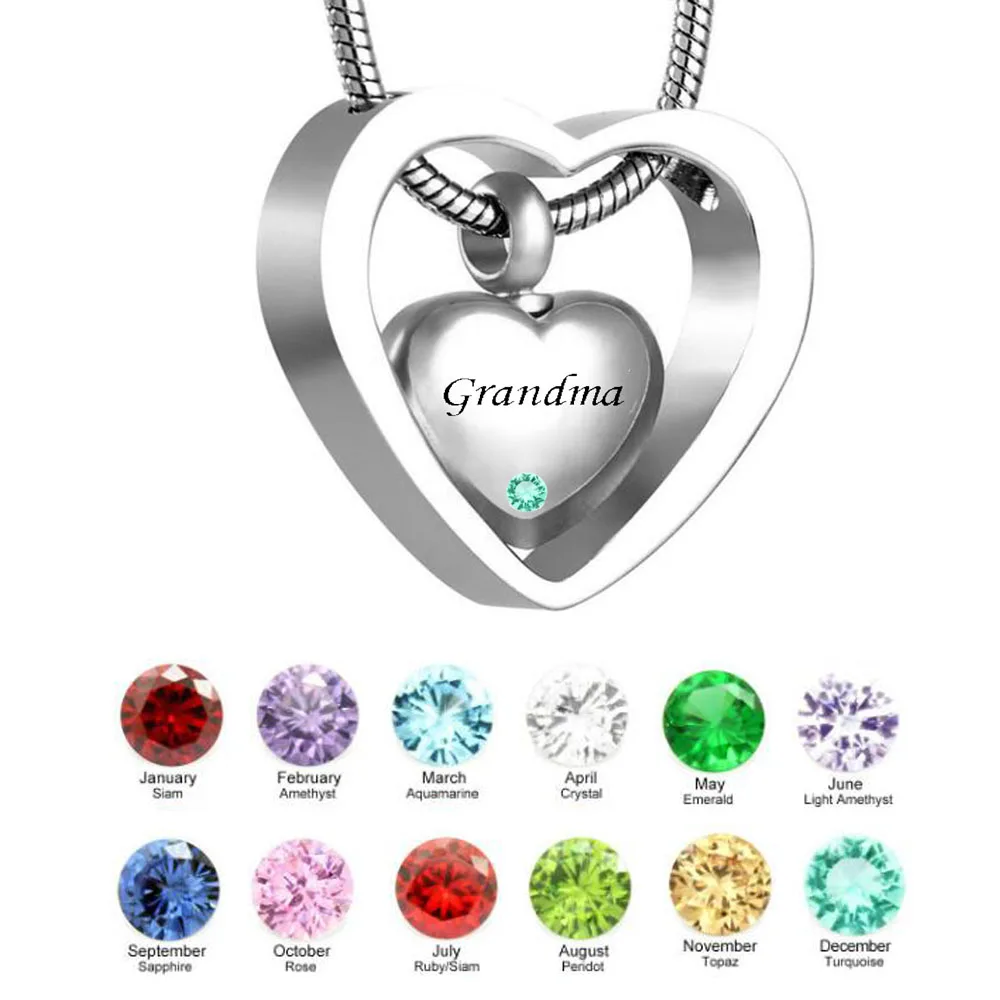 Двойное сердце бабушка двенадцать месяцев камень урна ожерелье кулон с воронкой