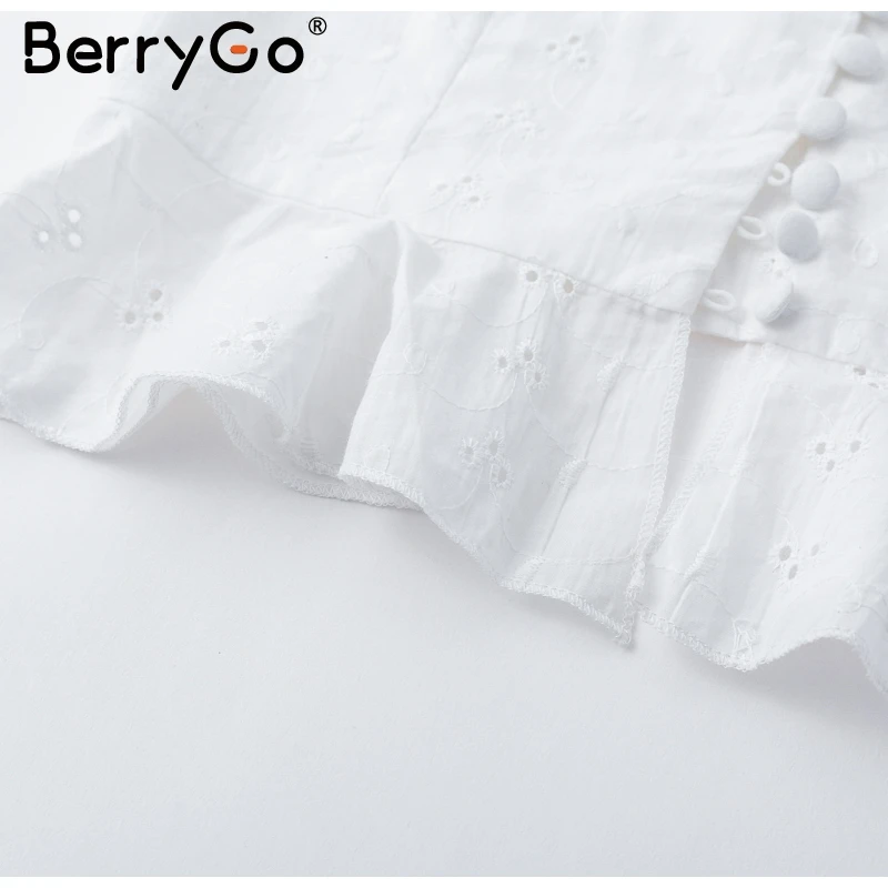 BerryGo, винтажная шифоновая блузка с принтом, рубашка,, квадратная горловина, оборки, белые короткие топы, женские с пышными рукавами, летние топы с баской, блузы