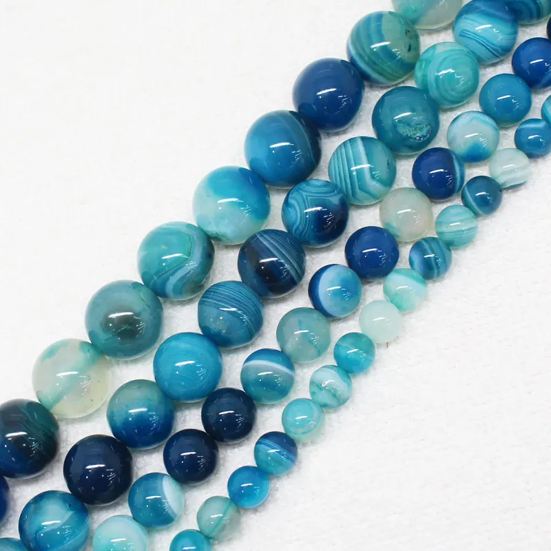 

Wholesale 4-12mm Light Blue Stripe agates Round Loose Beads 15" sf11,For Jewelry making, can mixed wholesale!