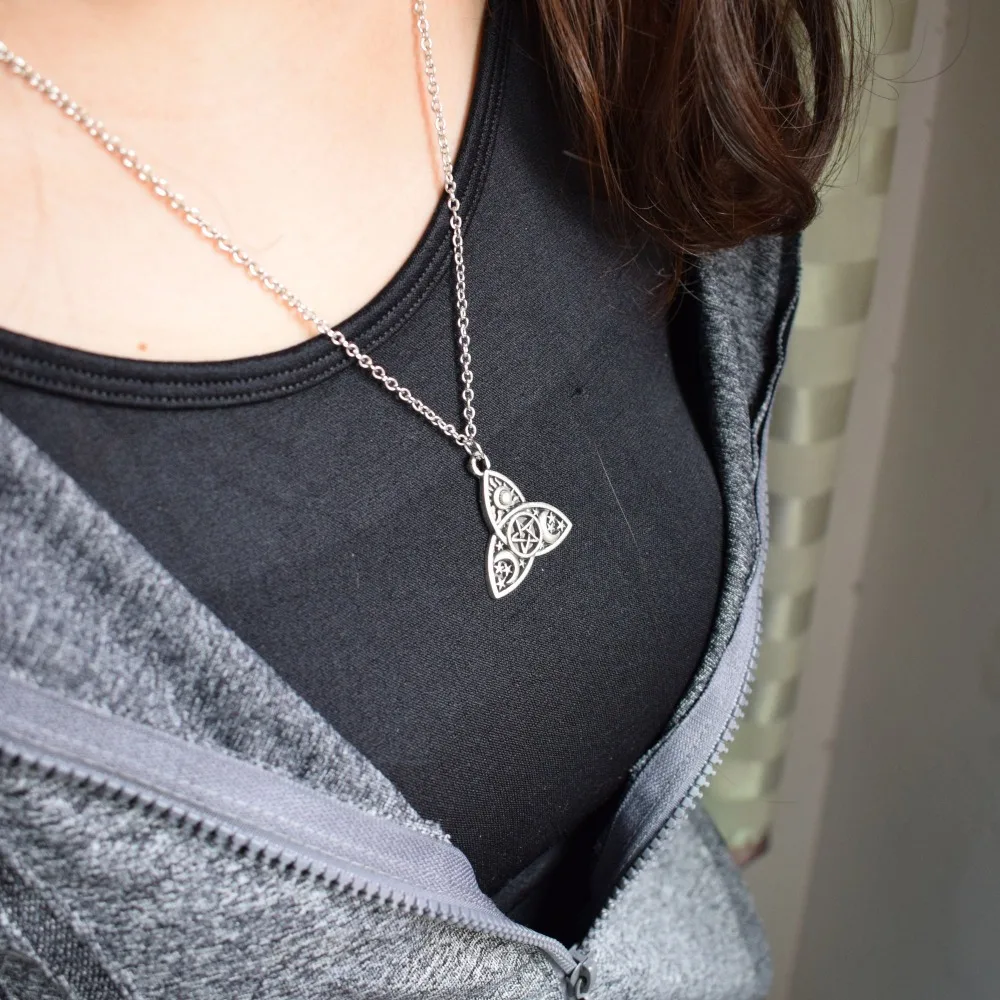 SanLan 1 шт Тройная Лунная богиня Triquetra Pentacle серебряное ожерелье