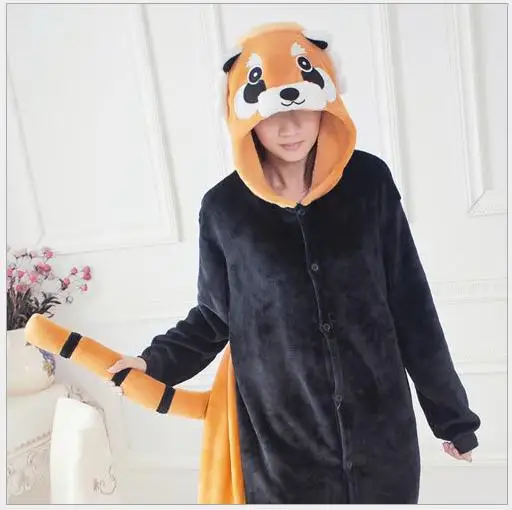 Аниме животное Енот Onesie Хэллоуин Косплей пижамы костюмы для косплея взрослых
