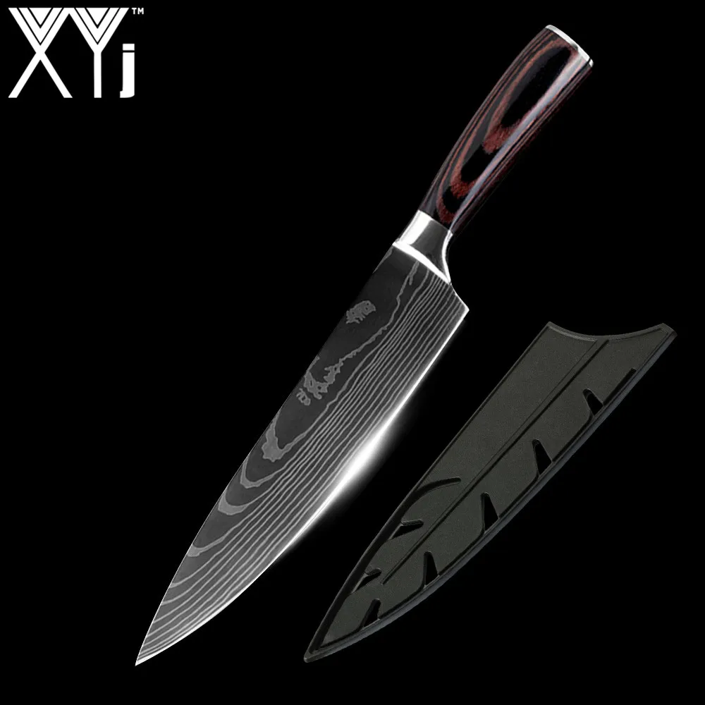 8 inch Chef Knife XYj Новое поступление кухонные ножи из нержавеющей стали инструмент для приготовления фруктов Santoku нож шеф-повара Дамасские вены кухонные ножи - Цвет: 8 inch Chef Knife