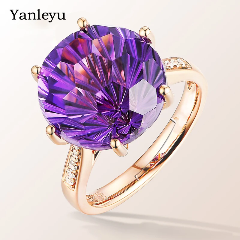 Роскошные большие свадебные кольца Yanleyu с фиолетовым кубическим цирконием 12*12 мм для женщин, модное Открытое кольцо цвета розового золота, ю...