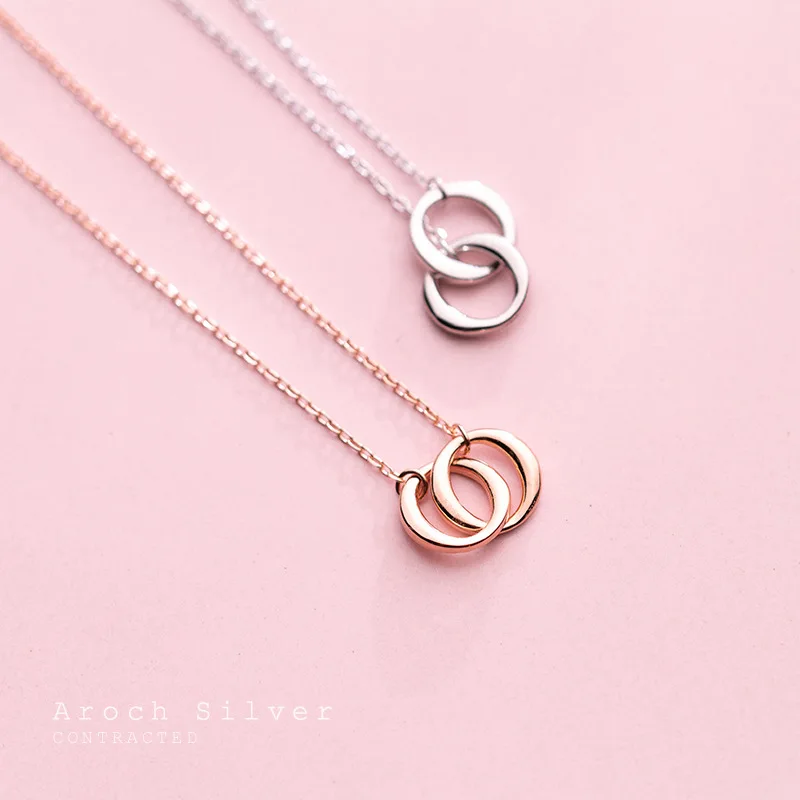 ABC Серебро S925 мода простой два кольца Пряжка Кулон delicada para Siempre Mujer воротник regalo круглый воротник цепь
