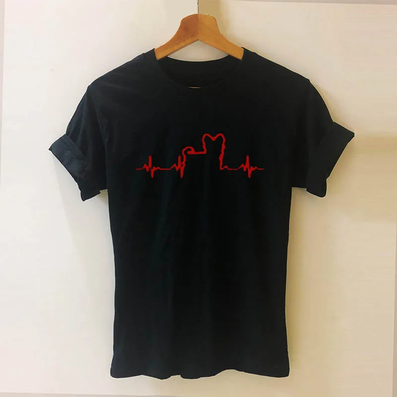 BLACK Летняя модная футболка йоркширского терьера с сердцебиением, Женская хлопковая футболка с коротким рукавом и круглым вырезом, женская футболка для девочек - Цвет: BLACK