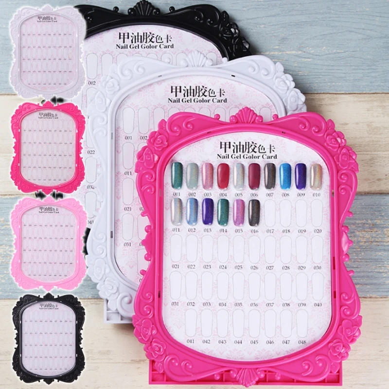 Double-sided 48 Color Cards Nail Art Tips Chart Display Rack Polish Palette Stand Showing DIY 4 colors rack practice card board |