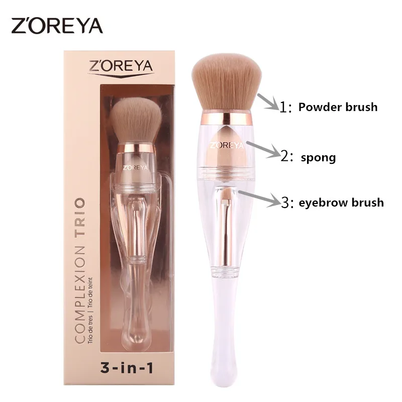 powder ZOREYA лакированные кисти для макияжа 3 в 1 многофункциональная кисть для пудры контурная кисть для теней для век Кисть для макияжа бровей новое поступление - Handle Color: powder