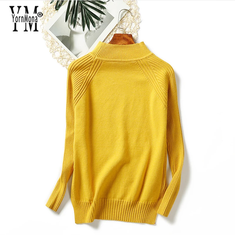 YornMona Fashion Irregular Sweater Women 2019 New Pullovers Thick Long Sleeve Yellow Sweaters Ladies Jumper Streetwear Kintwear | Женская