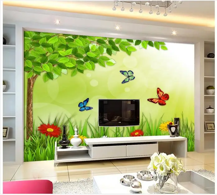 Пользовательские 3d обои фрески настенная бумага зеленый лес цветок бабочка