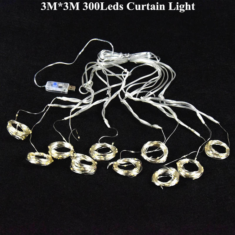 AIFENG 3 м x 3 м 300Led светильник для занавесок, серебристый медный провод, сказочный светильник, Рождественская гирлянда, Свадебная вечеринка, праздничный декор, СВЕТОДИОДНЫЙ занавес, светильник