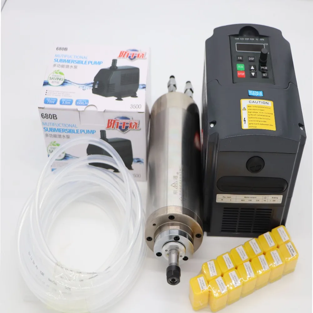 

80mm 6A 1.5KW water cooling CNC spindle motor 1.5KW VFD 13 pieces ER11 collet water-cooled device
