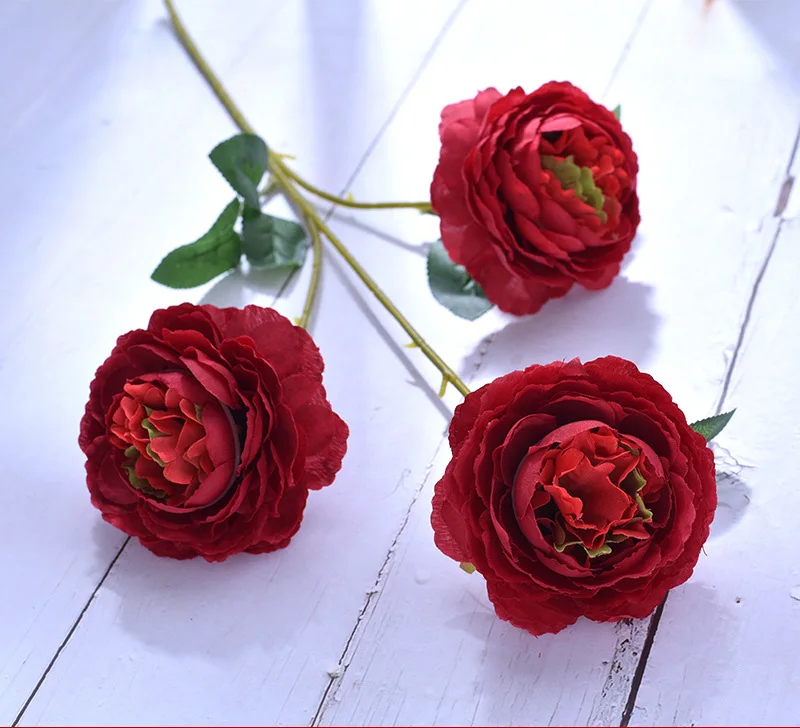 Длинные европейские Искусственные цветы 3 головы дома пионы из шелка Свадебные