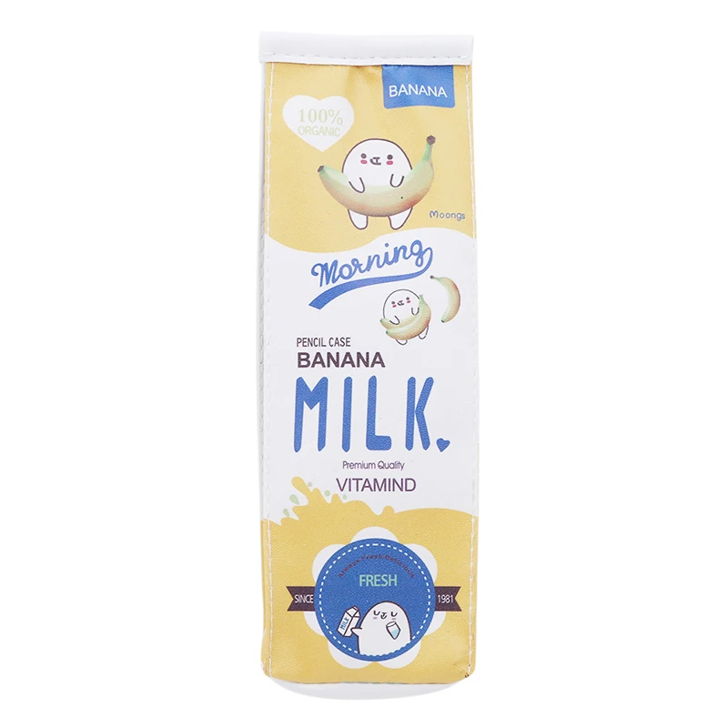 Yellow banana Kawaii креативный чехол для карандашей из искусственной кожи с рисунком фруктового молока, водонепроницаемый чехол для школы, канцелярские товары для студентов, большой подарок для детей - Цвет: Yellow banana