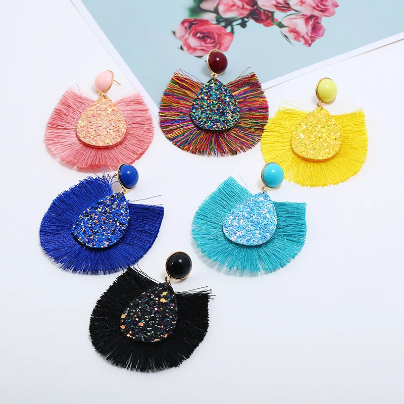 Bohemia Tassel Earrings Women 7 Colors Big Fringe Dangle Fashion Jewelry Gift Water Drop Sequin Boho boucle d'oreille | Украшения и