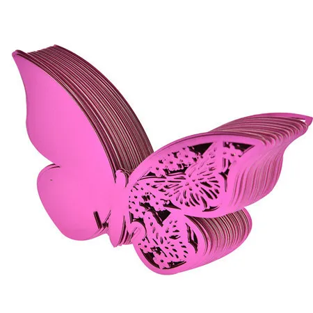 hot pink 50 шт./лот бабочка вина Стекло placecard лазерная резка Бумага имя карты для Чашки Свадебная вечеринка Аксессуары - Цвет: hot pink