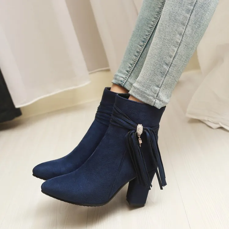 Большой размер женские полусапожки грубый каблук однотонные ботинки с