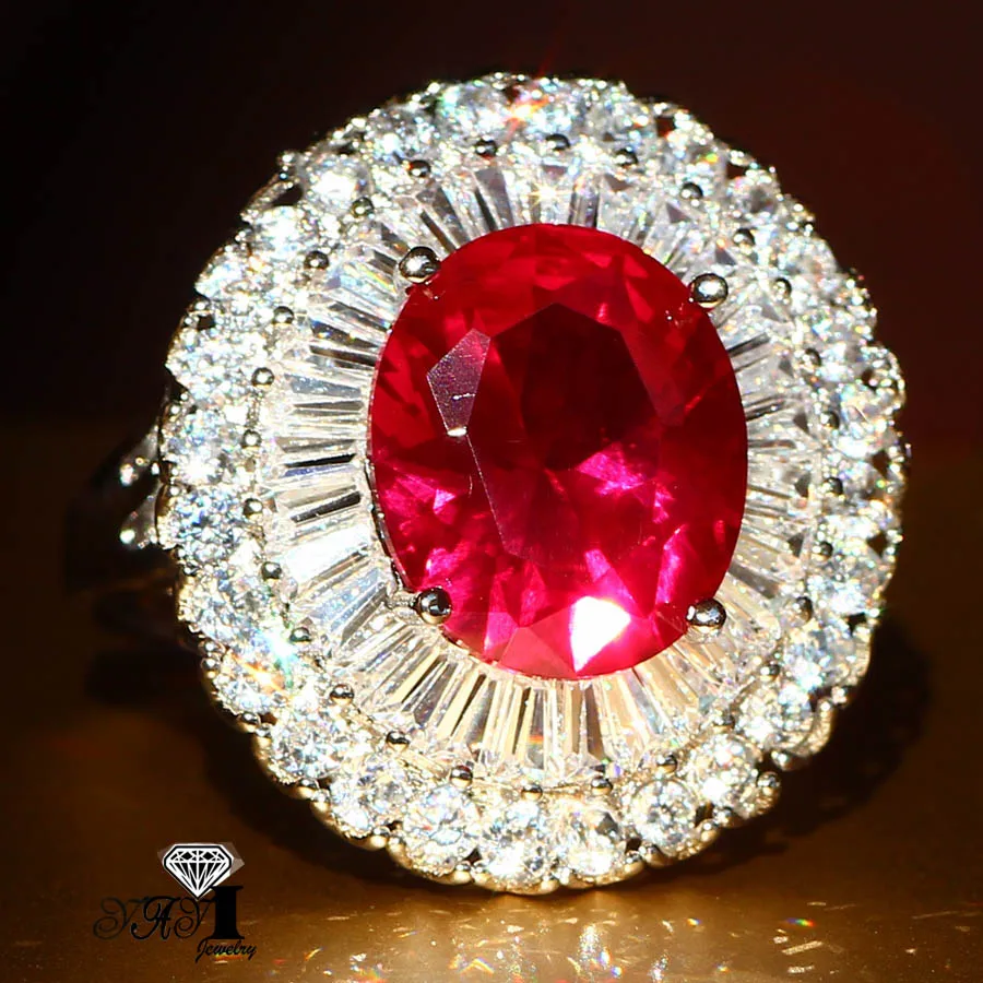 Яйи Модные женские ювелирные изделия кольцо 5.5CT Красный Циркон CZ цвета: