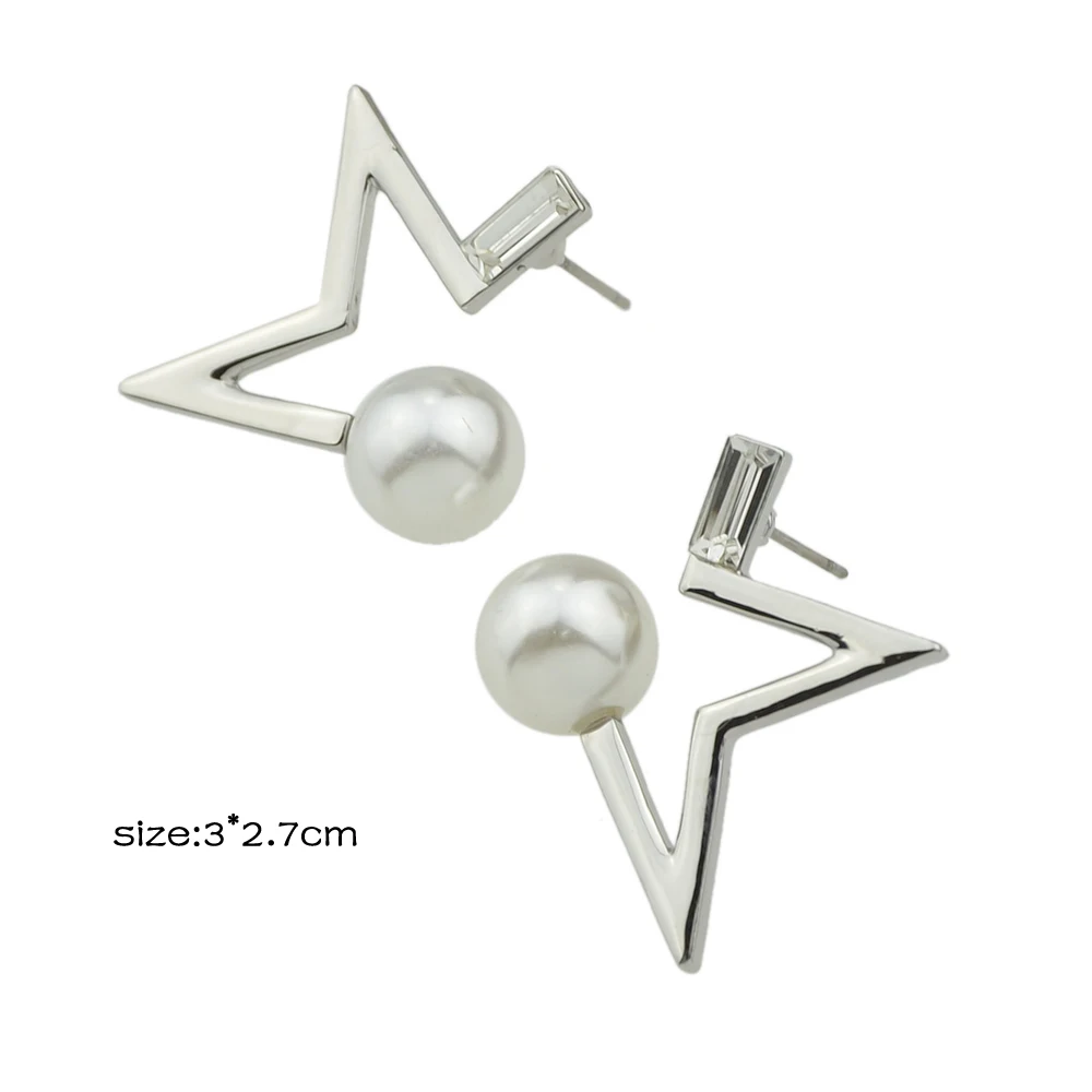 New Fashion Gold-Color Silver Color Geometric Punk Earrings Simulated Pearl Star Stud for Women Accessories | Украшения и
